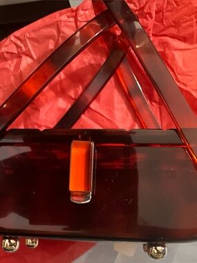 Vintage Amber color Lucite purse bag carved top ornate